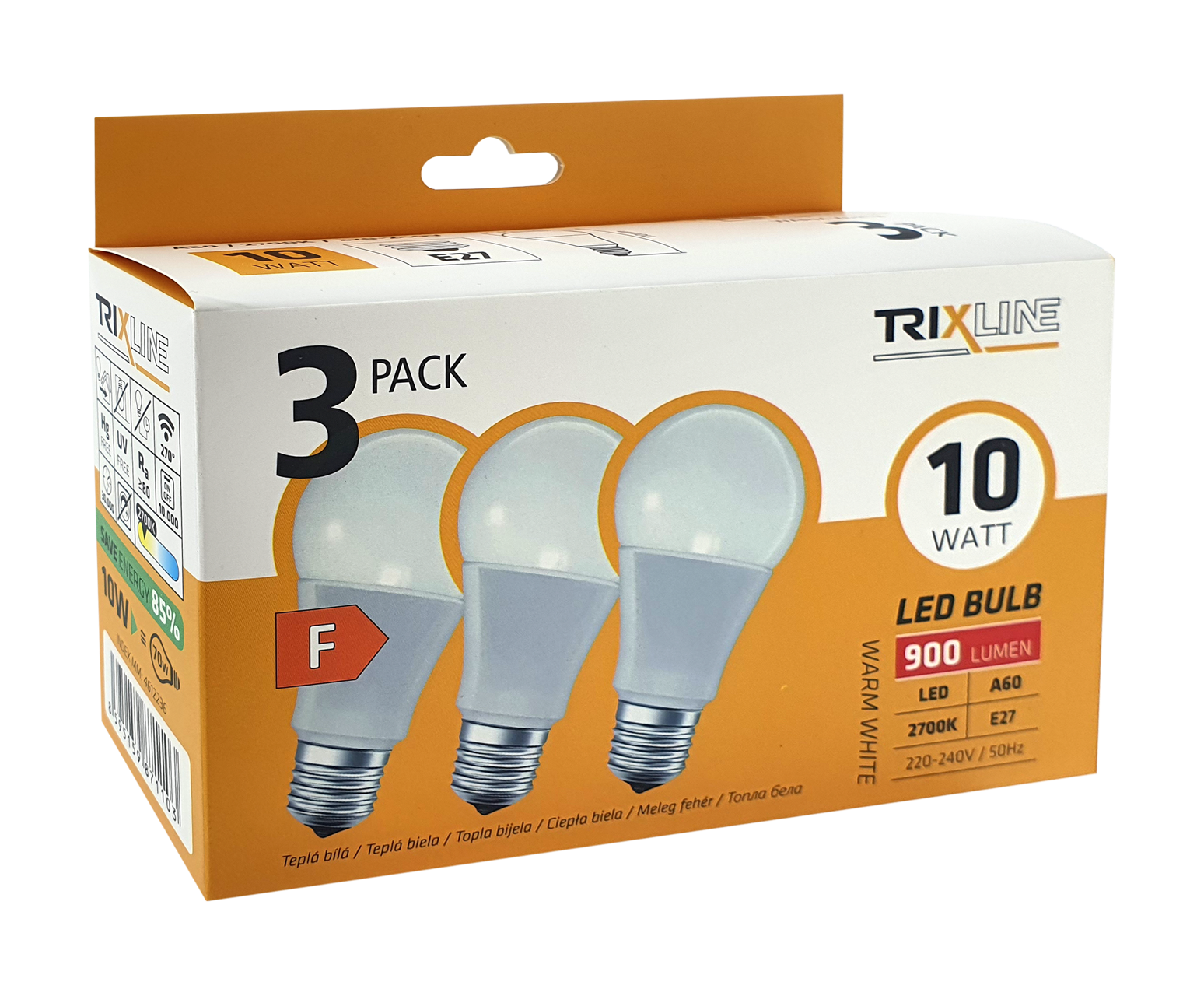Trixline10W/3db A60 E27 2700K meleg fehér 3 db-os - Image 2
