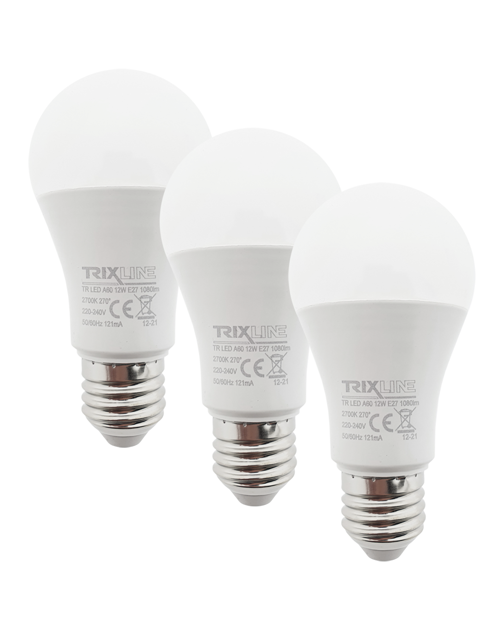Trixline 12W/3db A60 E27 2700K meleg fehér 3 db-os