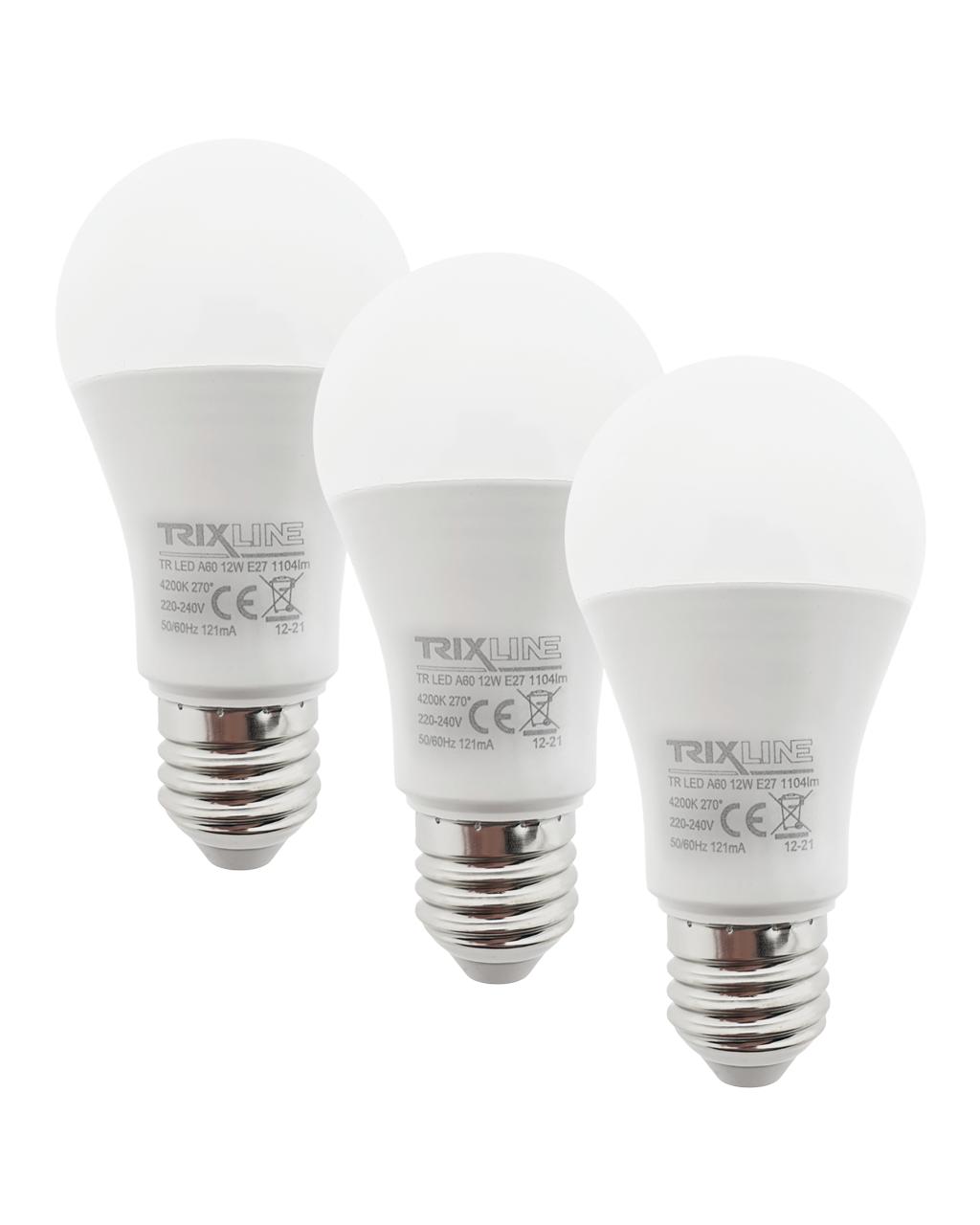Trixline 12W/3db A60 E27 4200K semleges fehér 3 db-os