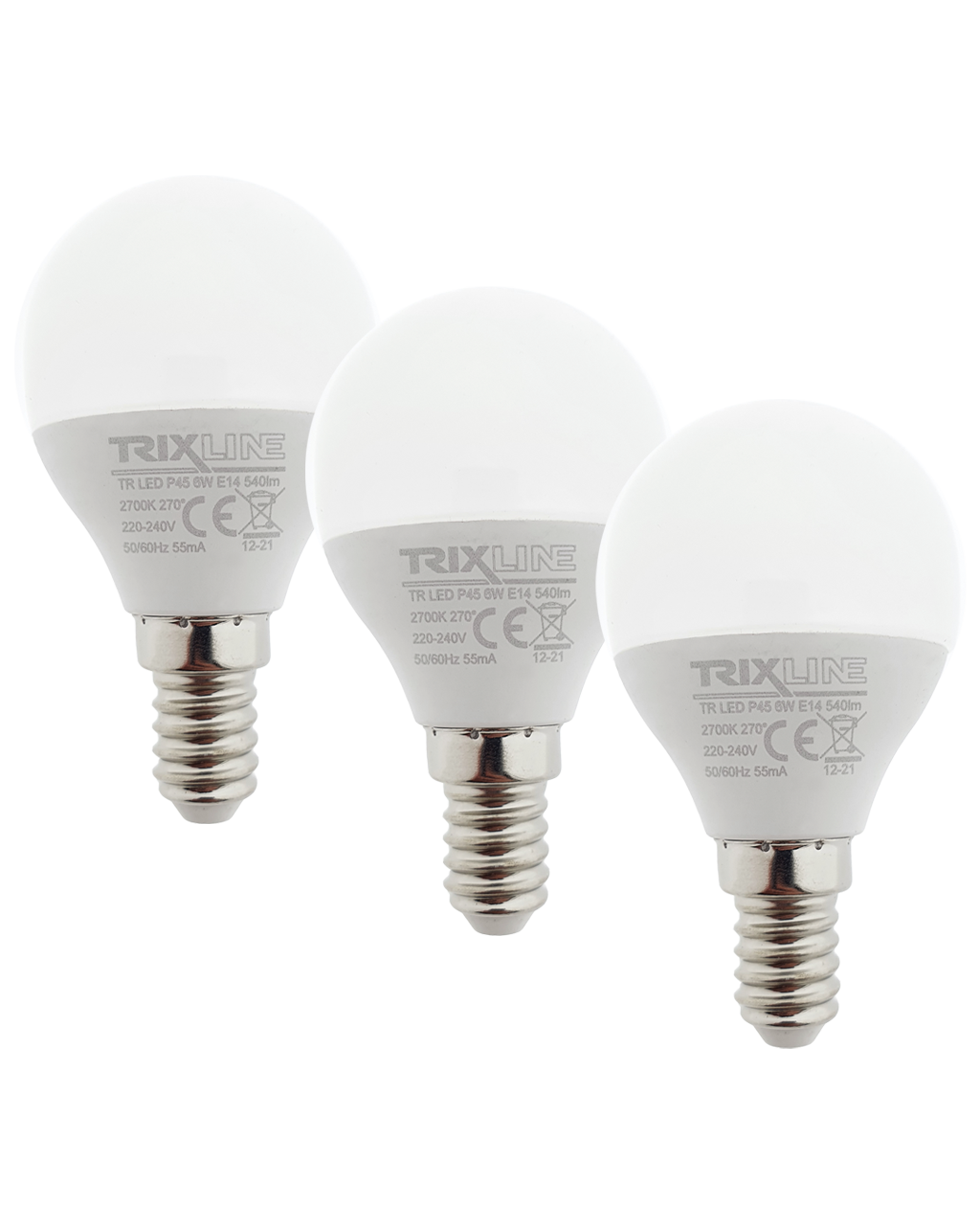 Trixline 6W/3db P45 E14 2700K meleg fehér 3 db-os