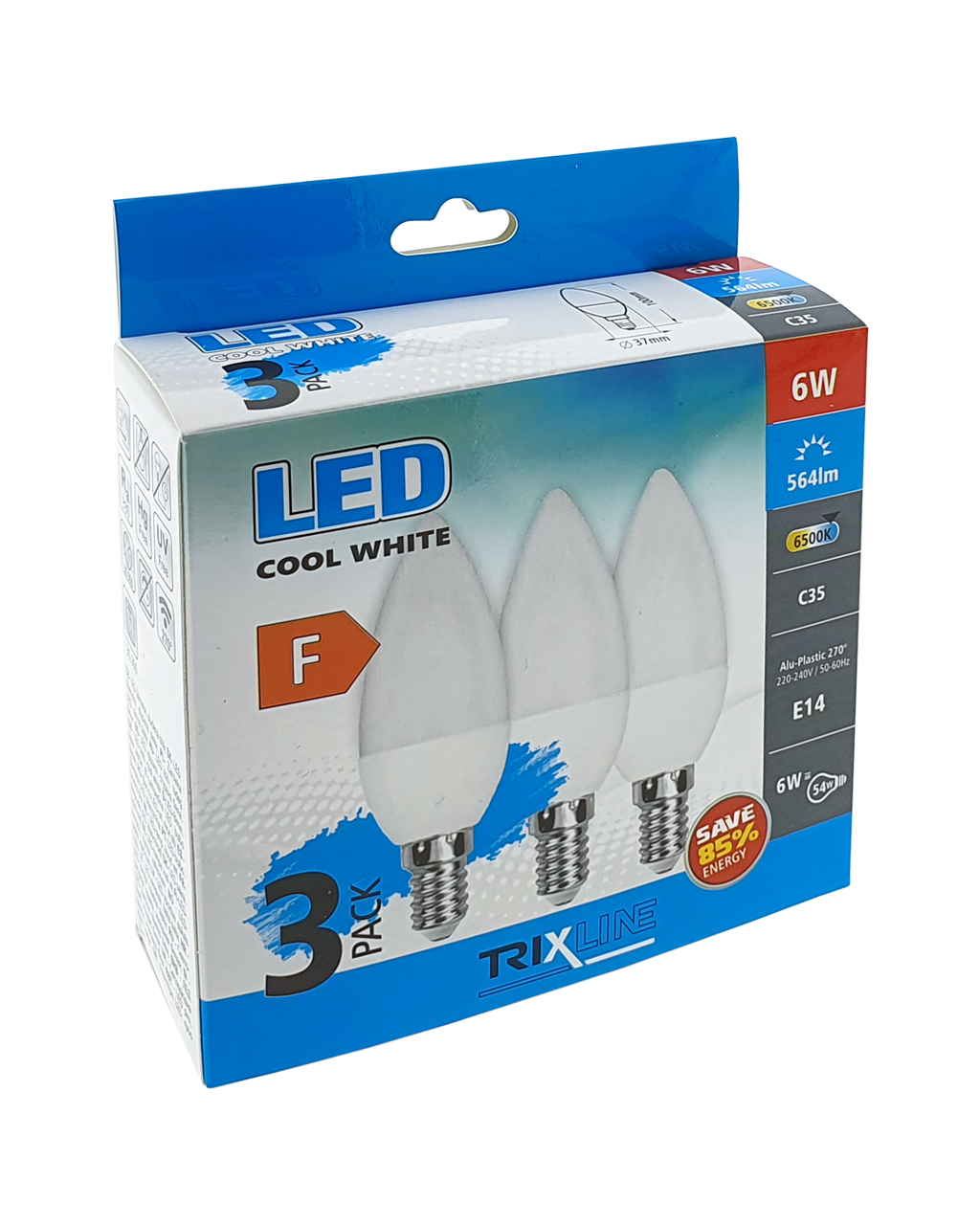 Trixline 6W/3db C35 E14 6500K magas fehér 3 db-os - Image 2