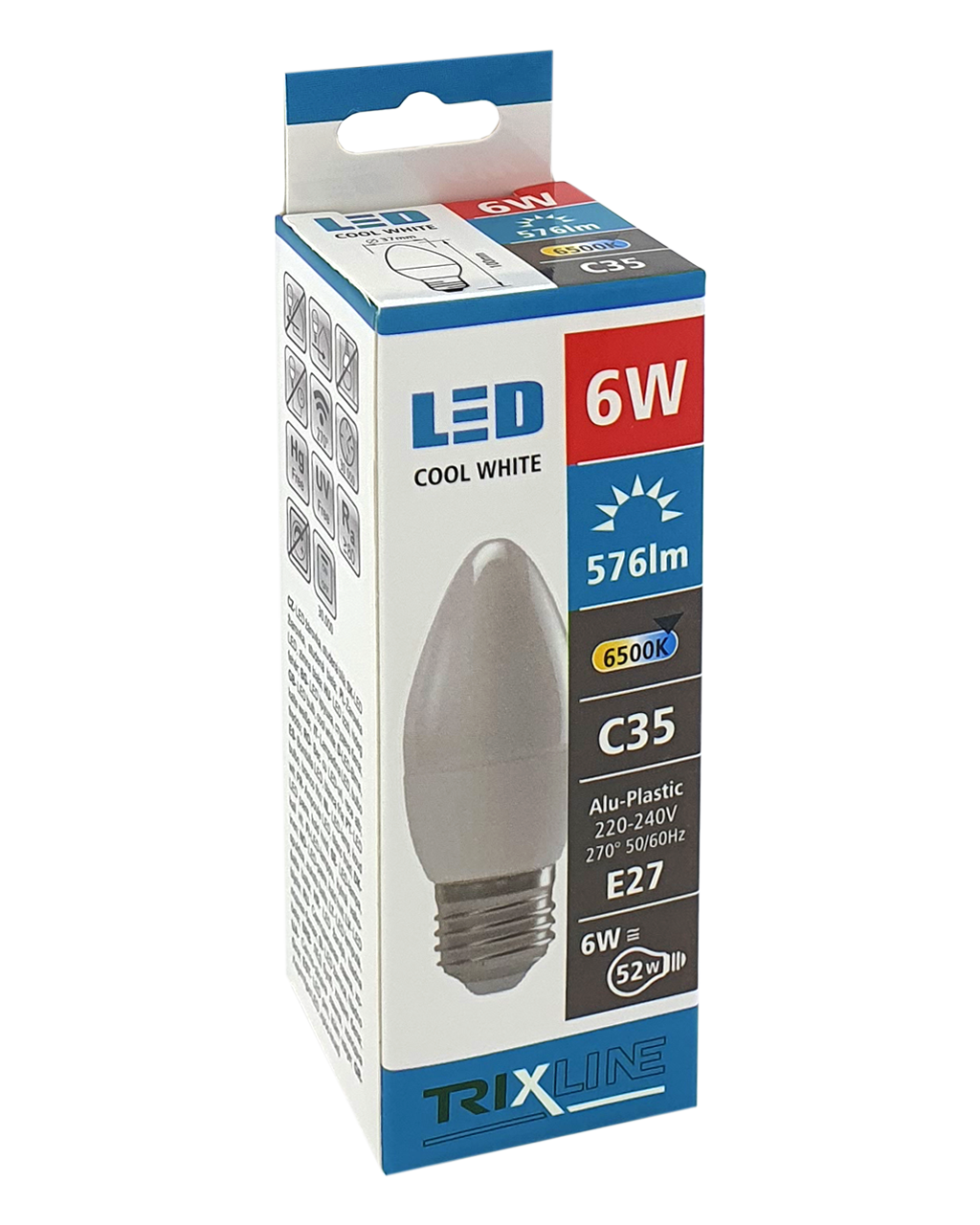 Trixline gyertya 6W C35 E27 6500K hideg fehér - Image 3