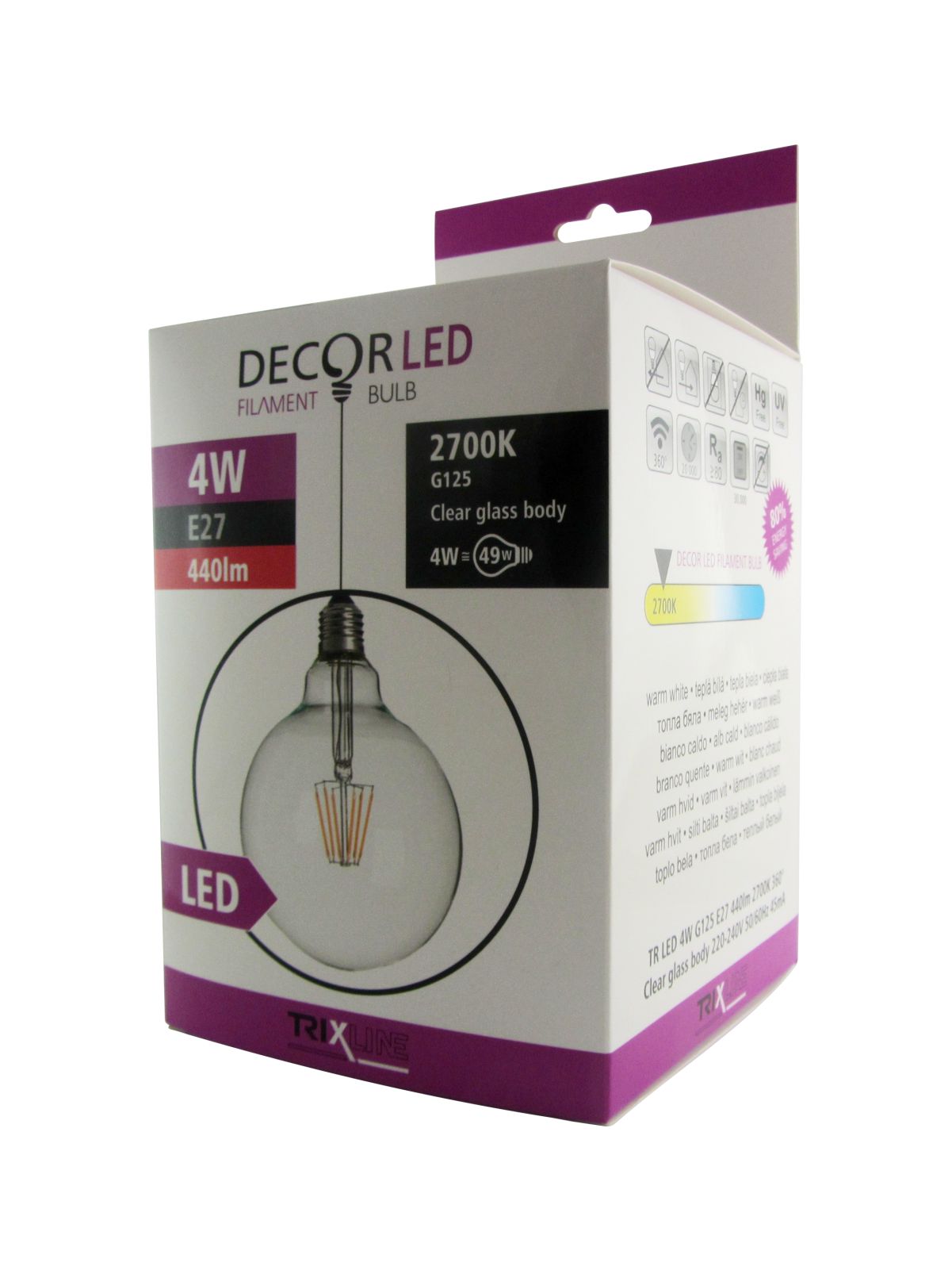 Dekoratív LED izzó FILAMENT Trixline G125, 4W E27 2700K meleg fehér - Image 4