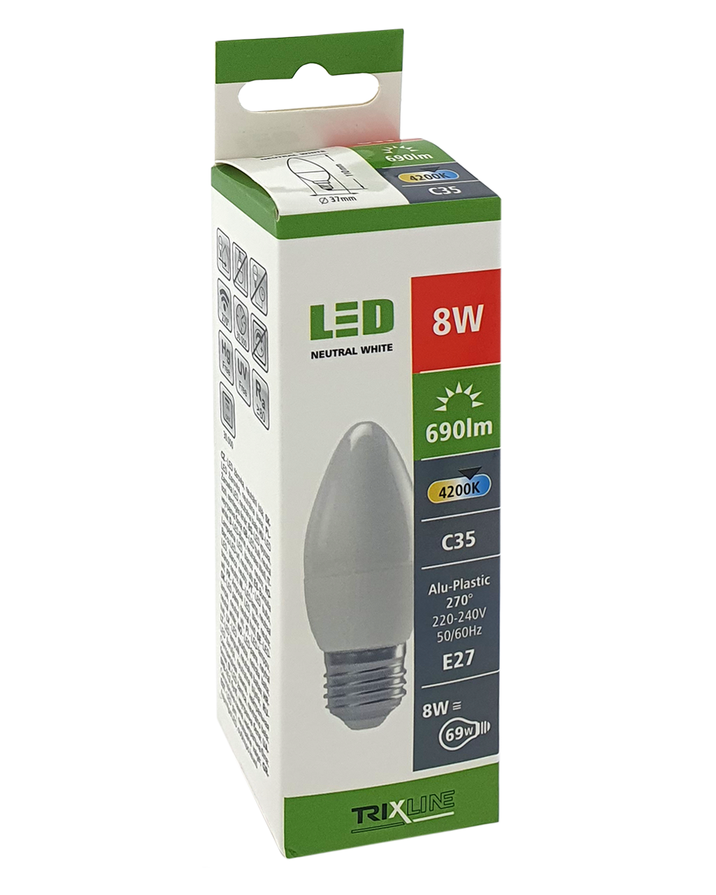 Trixline 8W E27 C35 4200K semleges fehér - Image 2