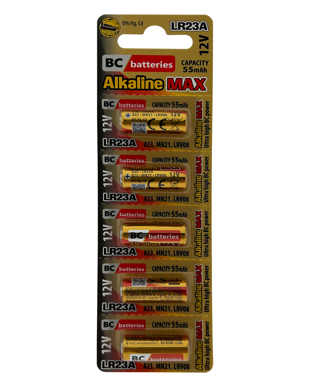 BC elem alkáli elem LR23A 12V 55mAh / 5 db BLISZTER BC elem alkáli elem LR23A 12V 55mAh / 5 db BLISZTER