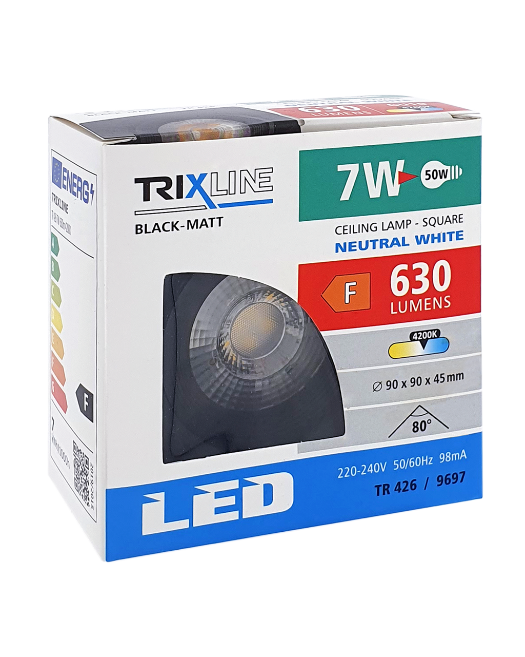 TR 426 LED spotlámpa 7W - négyzet alakú/ 9697 Fekete TRIXLINE - Image 2