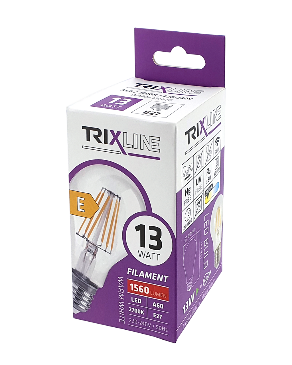 Dekoratív FILAMENT Trixline 13W 1560lm A60 E27 2700K meleg fehér - Image 2