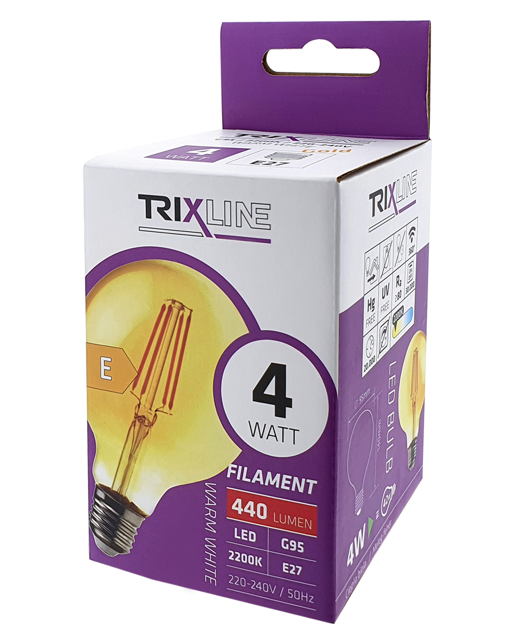 Dekoratív FILAMENT Trixline 4W 440lm G95 E27 2700K meleg fehér - Image 3