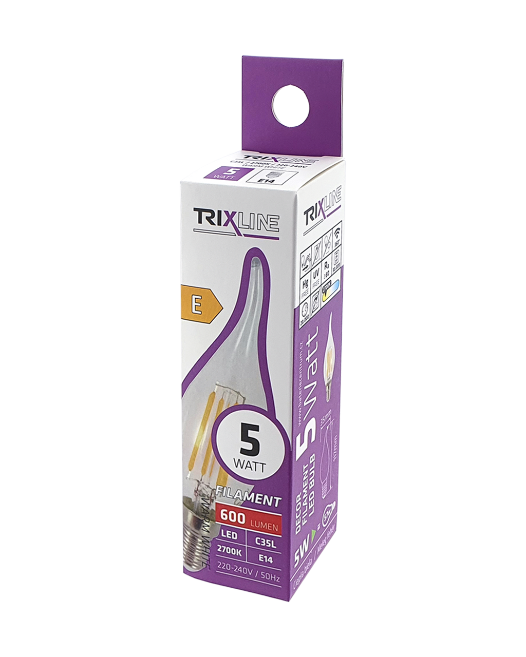 Dekoratív FILAMENT Trixline 5W 600lm C35L E14 2700K meleg fehér - Image 4