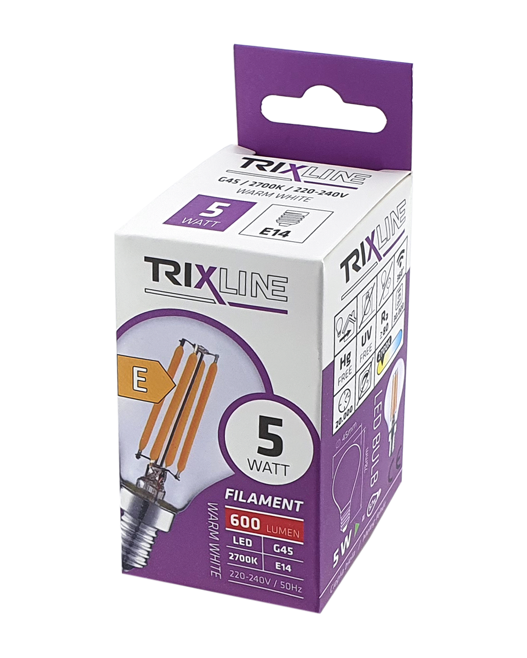 Dekoratív FILAMENT Trixline 5W 600lm G45 E14 2700K meleg fehér - Image 3