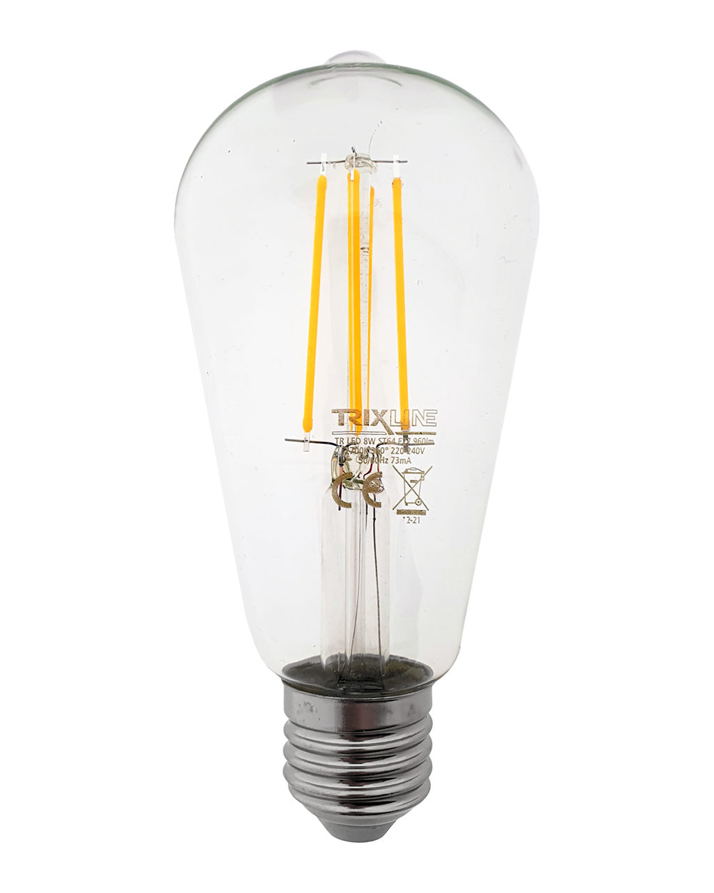 Dekoratív ST64 E27 2700K FILAMENT Trixline 8W 960lm meleg fehér