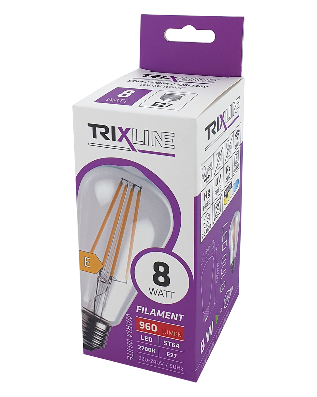 Dekoratív ST64 E27 2700K FILAMENT Trixline 8W 960lm meleg fehér - Image 4