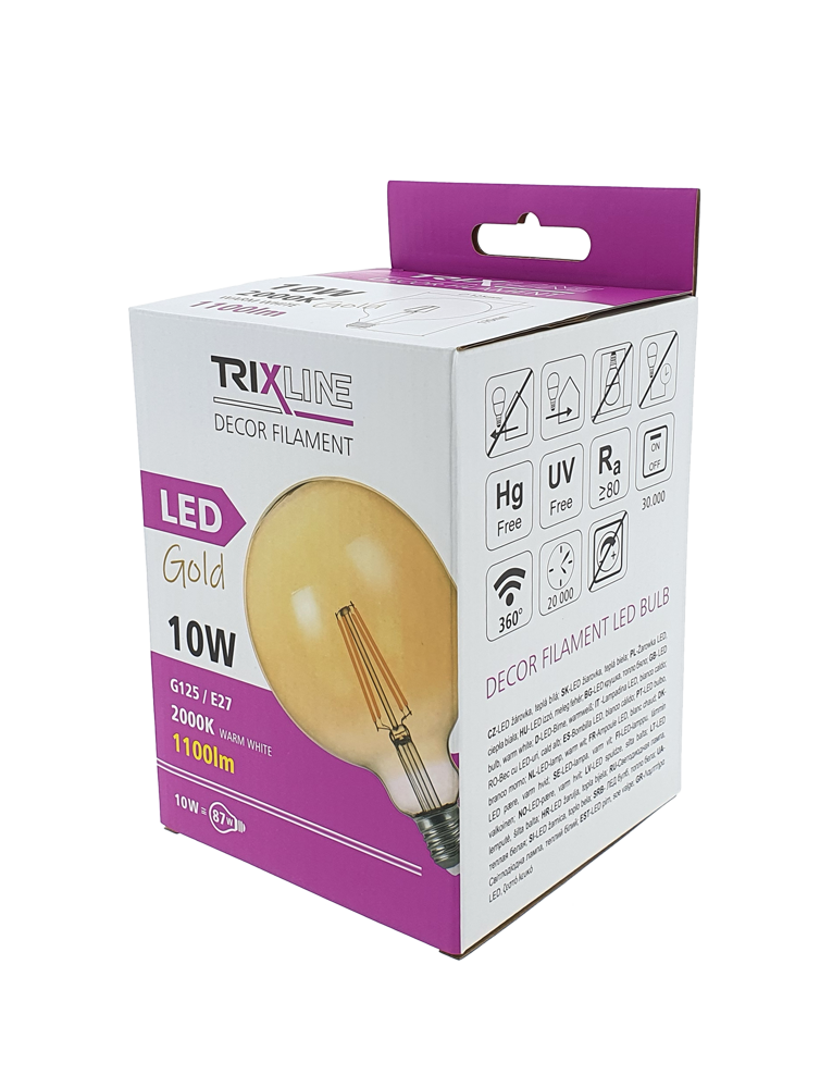 Dekoratív LED izzószálas Trixline G-125, 10W E27 GOLD - Image 4