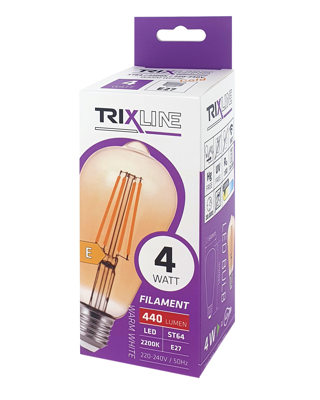 Dekoratív LED izzóFilament 4W 440lm ST64 E27 2700K - Arany meleg fehér Trixline - Image 4