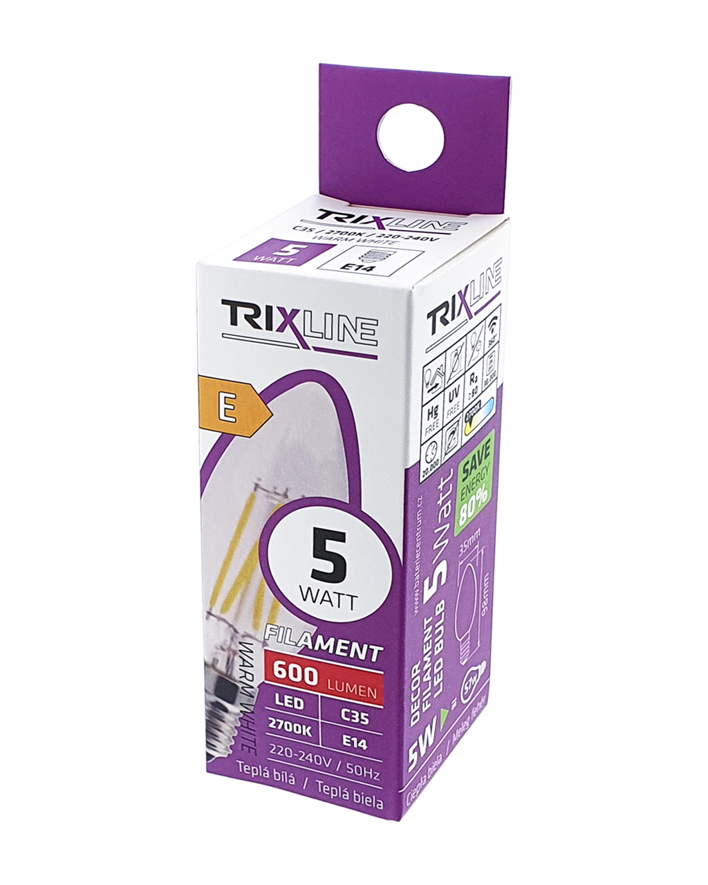 Dekoratív FILAMENT Trixline 5W 600lm C35 E14 2700K meleg fehér Dekoratív FILAMENT Trixline 5W 600lm C35 E14 2700K meleg fehér