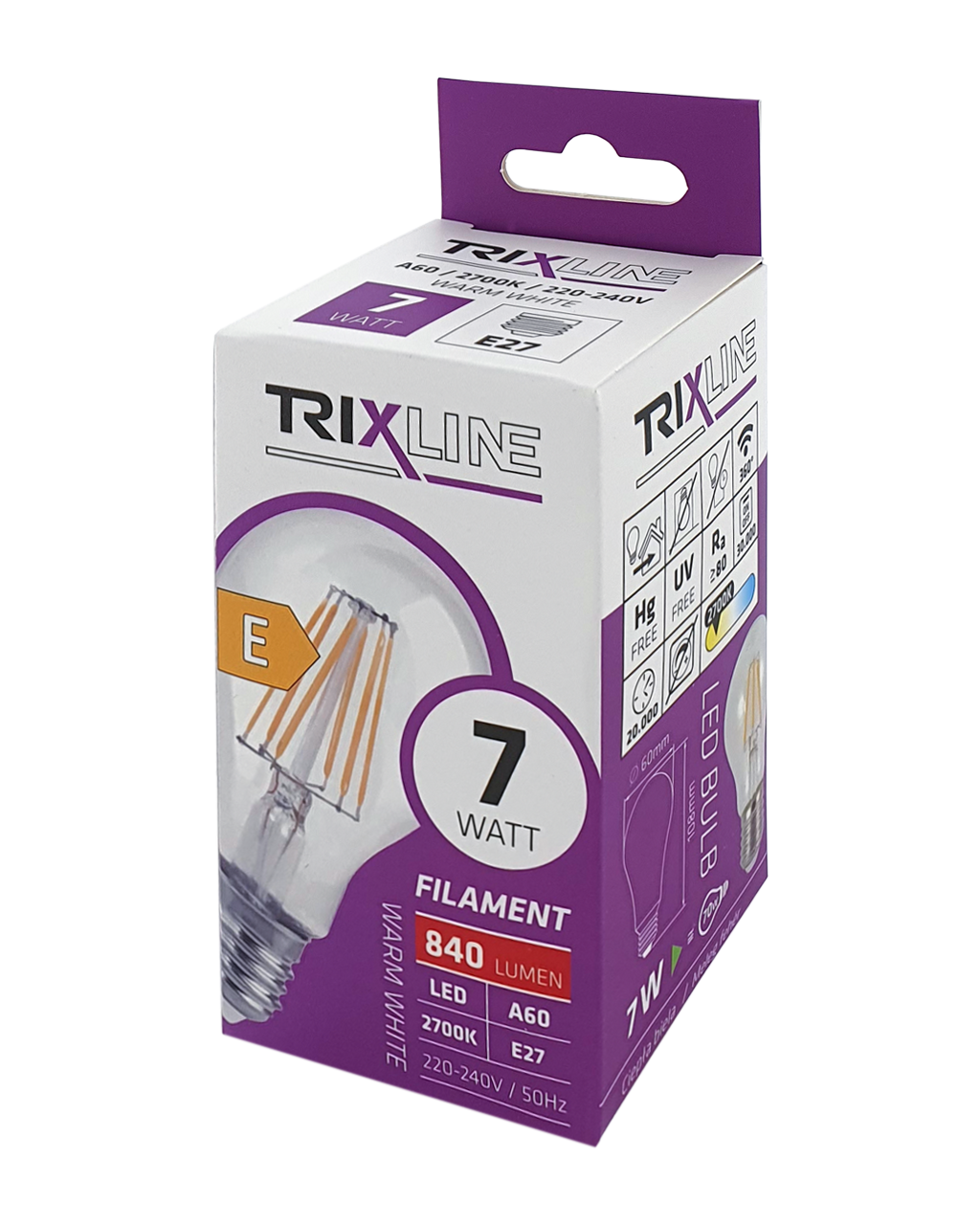 Dekoratív FILAMENT Trixline 7W A60 E27 2700K 840lm meleg fehér Dekoratív FILAMENT Trixline 7W A60 E27 2700K 840lm meleg fehér