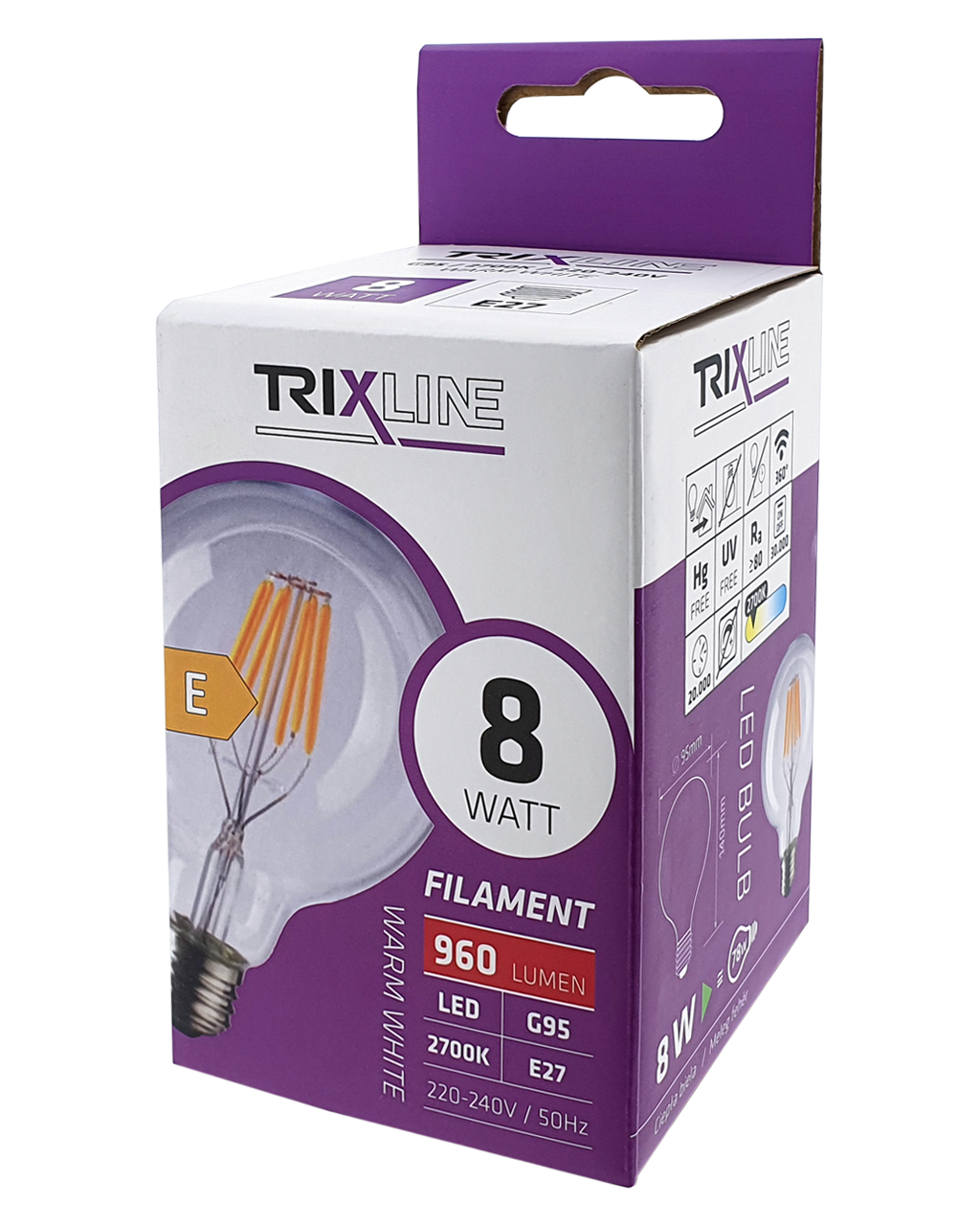 Dekoratív FILAMENT Trixline 8W 960lm G95 E27 2700K meleg fehér Dekoratív FILAMENT Trixline 8W 960lm G95 E27 2700K meleg fehér