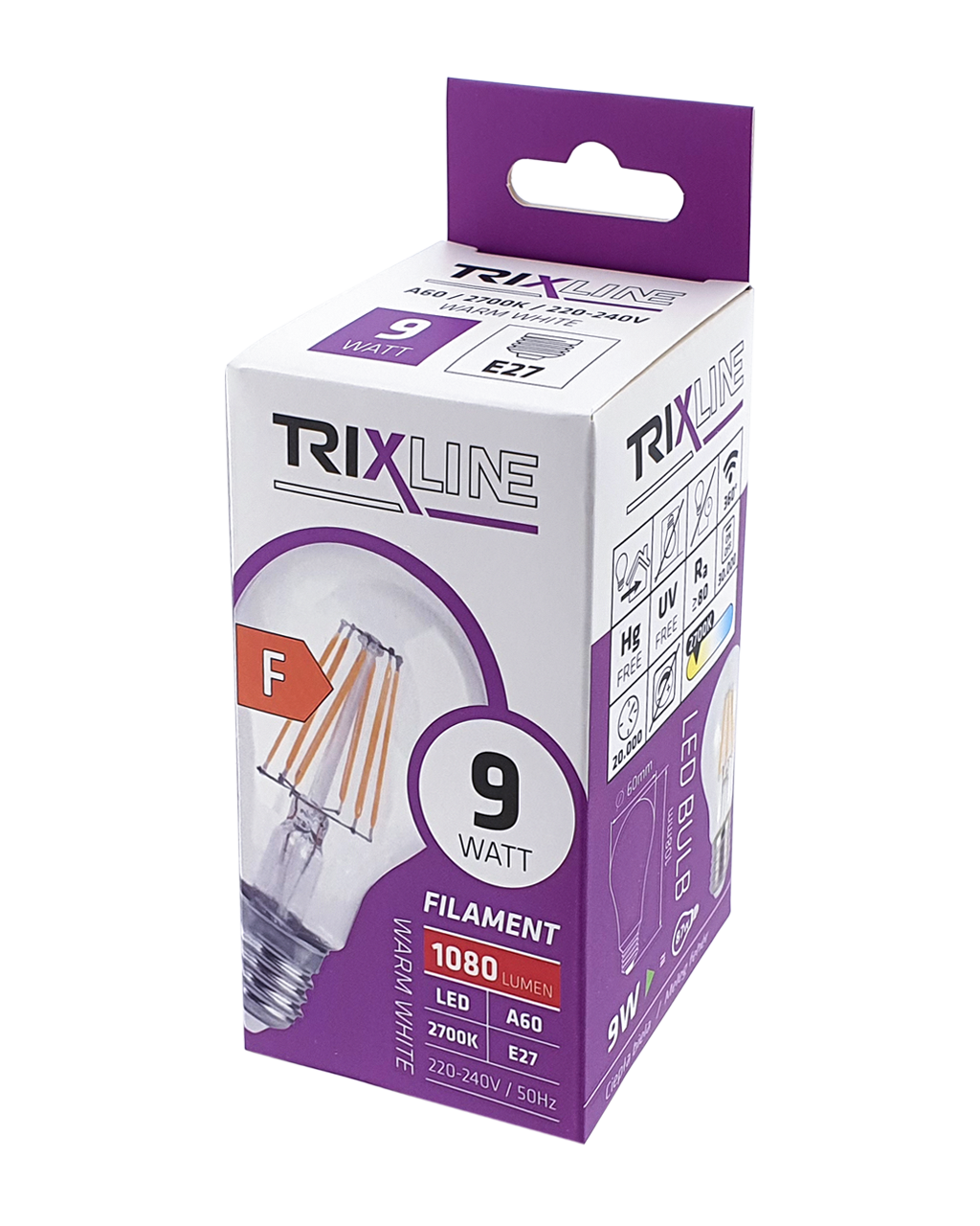 Dekoratív FILAMENT Trixline 9W 1080lm A60 E27 2700K meleg fehér Dekoratív FILAMENT Trixline 9W 1080lm A60 E27 2700K meleg fehér