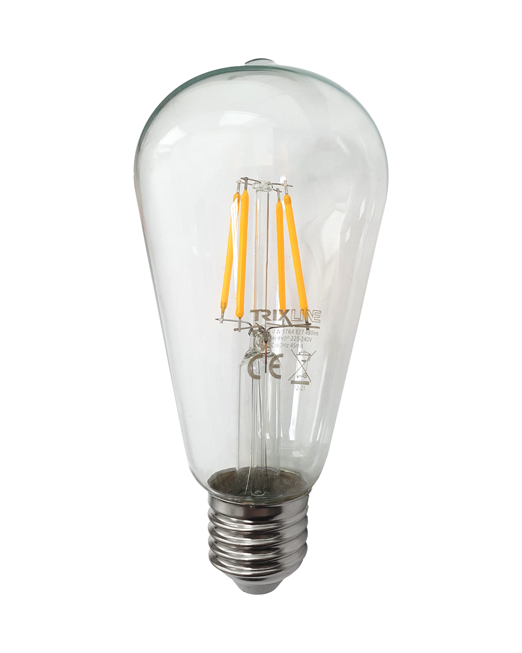 Dekoratív LED izzó FILAMENTST64 E27 4W 2700K 480lm meleg fehér Trixline Dekoratív LED izzó FILAMENTST64 E27 4W 2700K 480lm meleg fehér Trixline