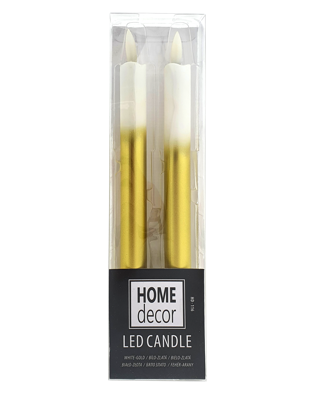 HD-116 Hosszú LED gyertyák – fehér-arany, 2 db HOME DECOR HD-116 Hosszú LED gyertyák – fehér-arany, 2 db HOME DECOR