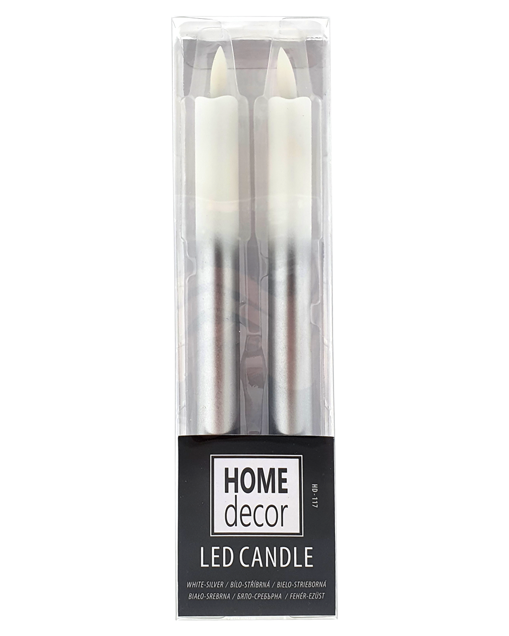 HD-117 Hosszú LED gyertyák – fehér-ezüst, 2 db HOME DECOR HD-117 Hosszú LED gyertyák – fehér-ezüst, 2 db HOME DECOR
