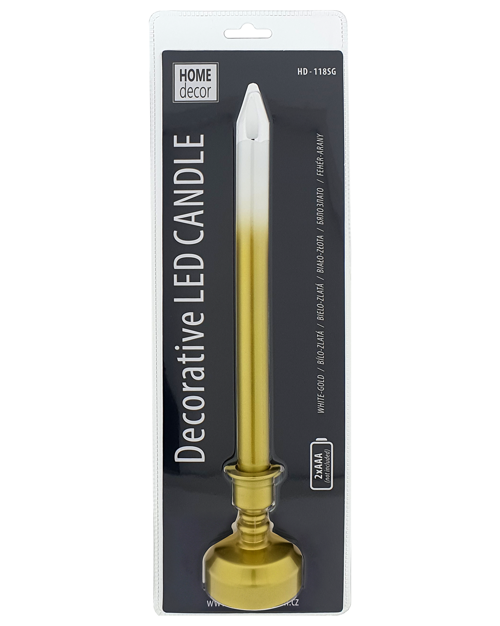 HD-118SG Hosszú LED gyertya – fehér-arany HOME DECOR HD-118SG Hosszú LED gyertya – fehér-arany HOME DECOR