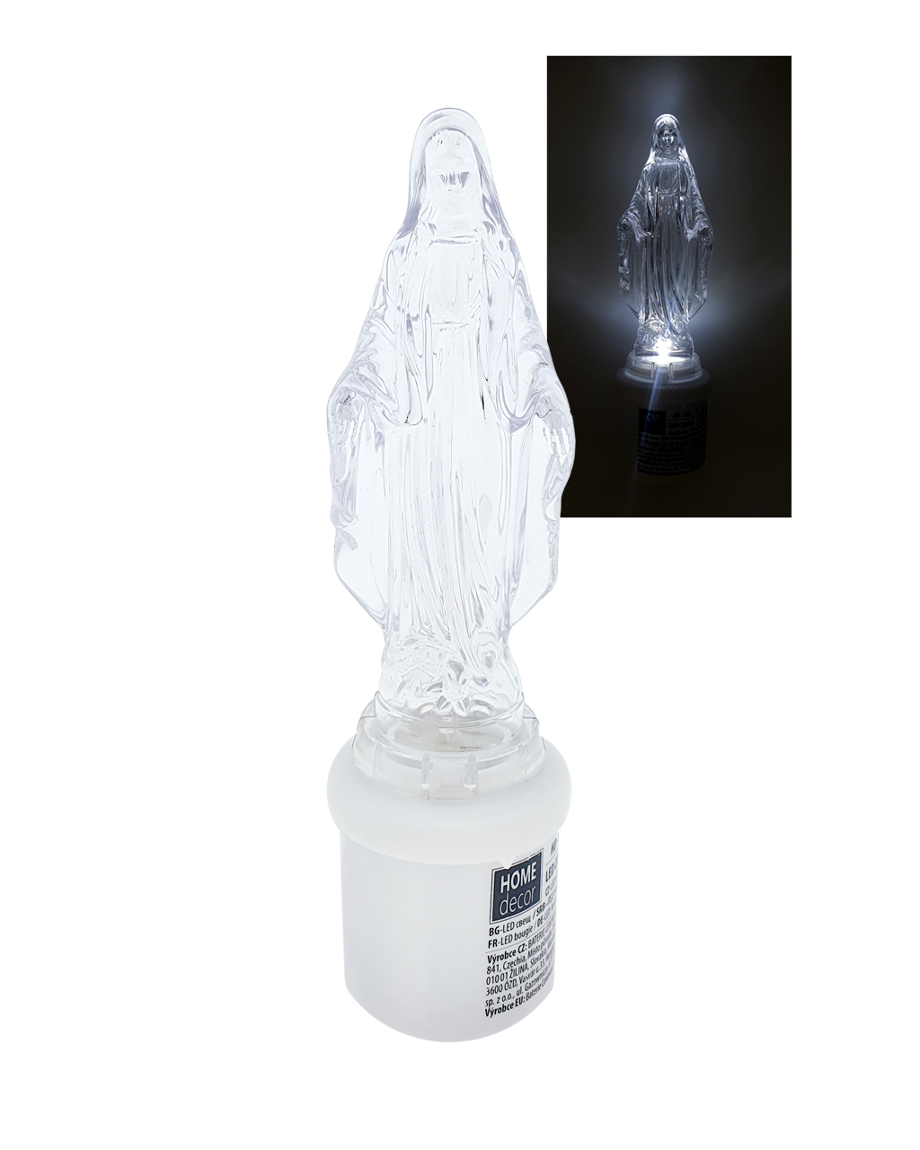 HD-135 LED gyertya Szűz Mária - fehér, pislákoló láng LAKK DÍSZ