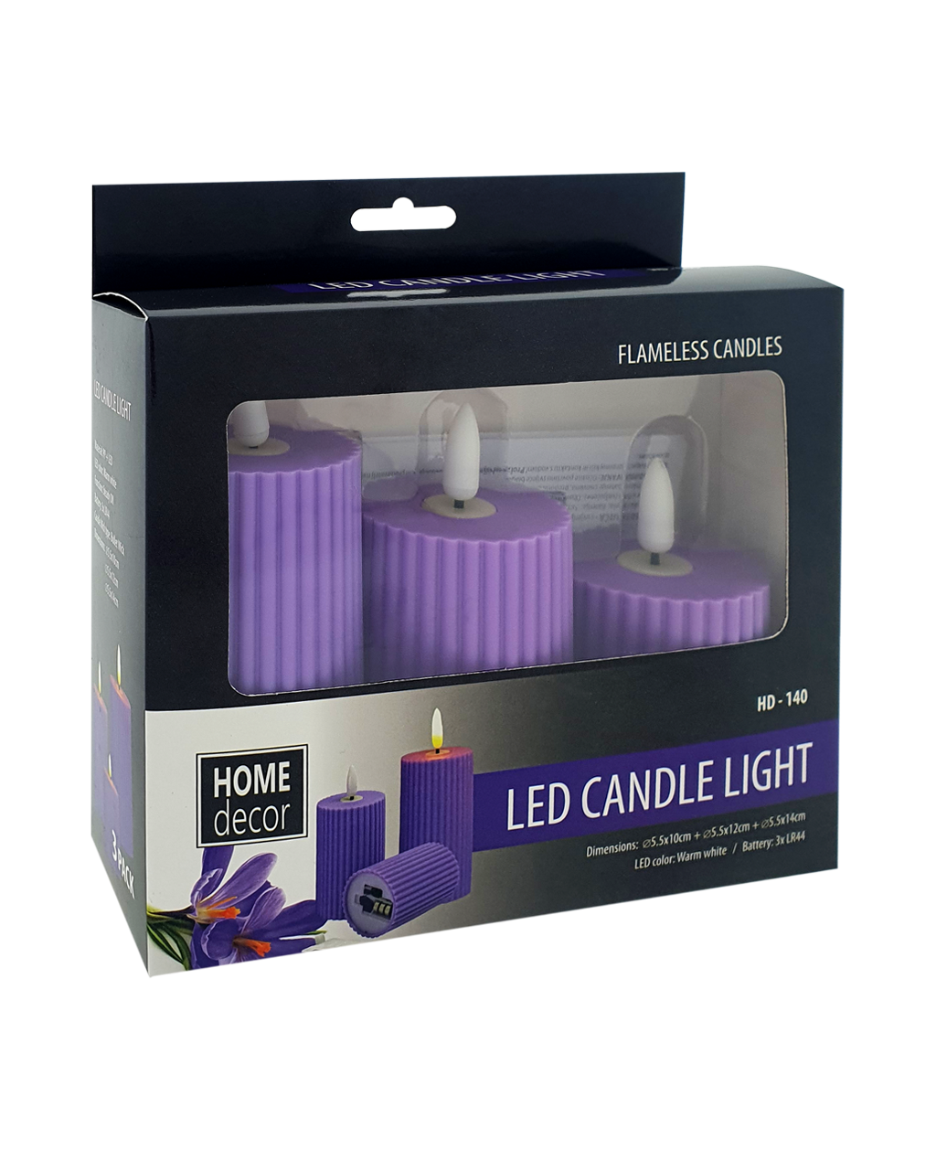 HD-140 LED gyertya – lila LAKKOLT DÍSZ 3 db-os szett HD-140 LED gyertya – lila LAKKOLT DÍSZ 3 db-os szett