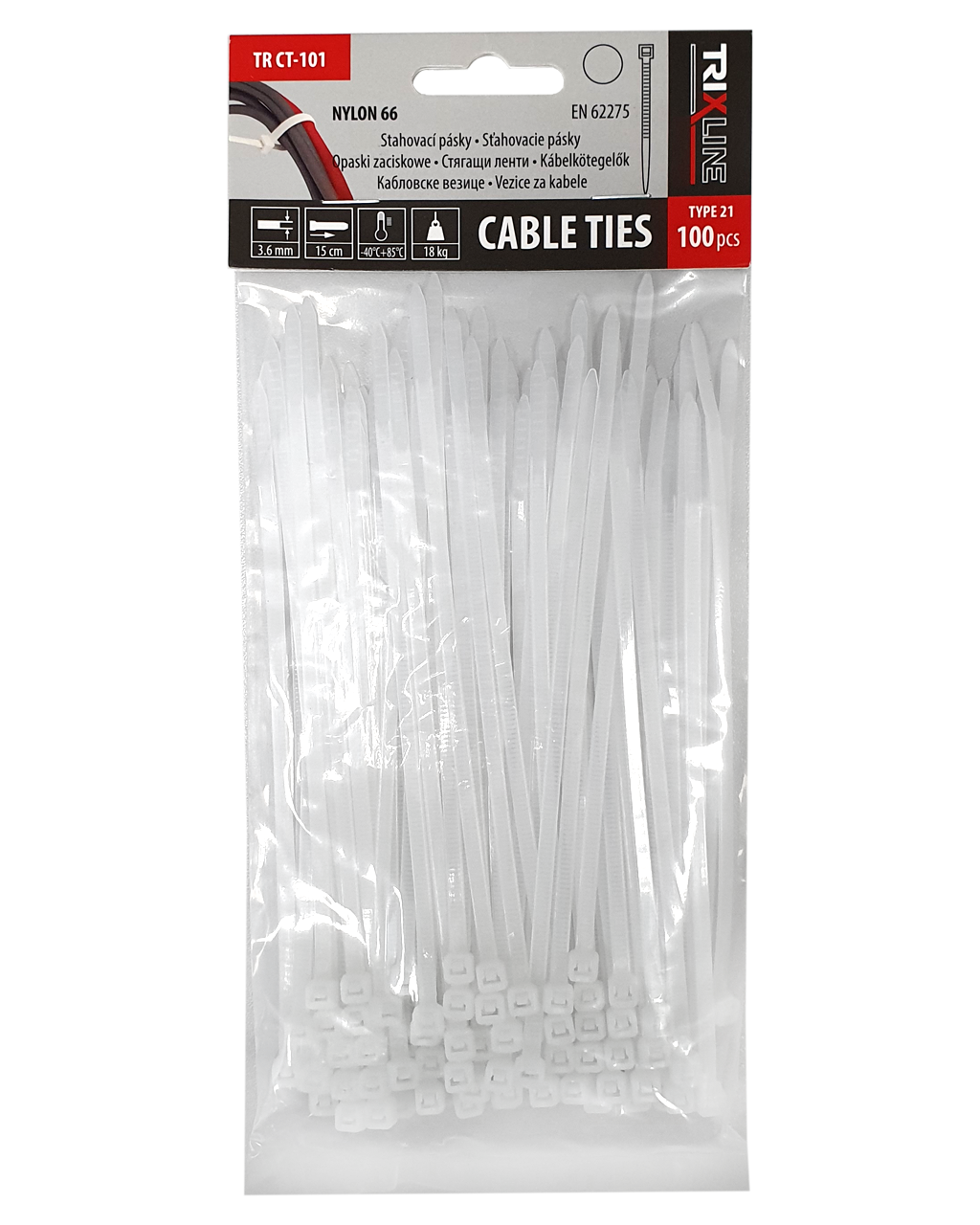 Kábelkötegelő TR CT-101 150×3,6mm, fehér TRIXLINE, 100 db Kábelkötegelő TR CT-101 150×3,6mm, fehér TRIXLINE, 100 db