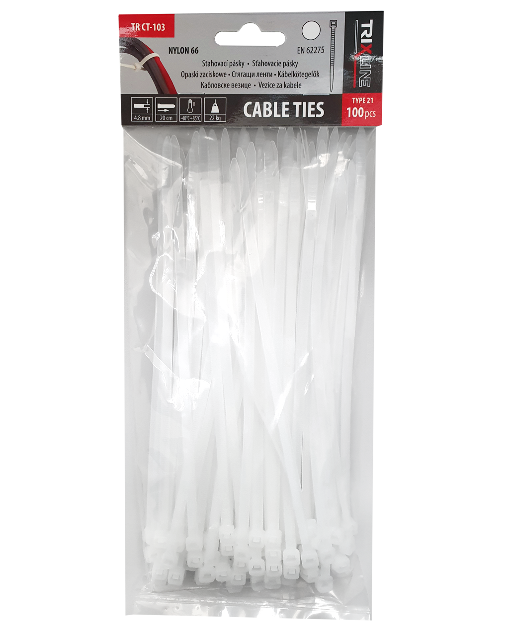 Kábelkötegelő TR CT-103 200×4,8mm, fehér TRIXLINE, 100 db Kábelkötegelő TR CT-103 200×4,8mm, fehér TRIXLINE, 100 db