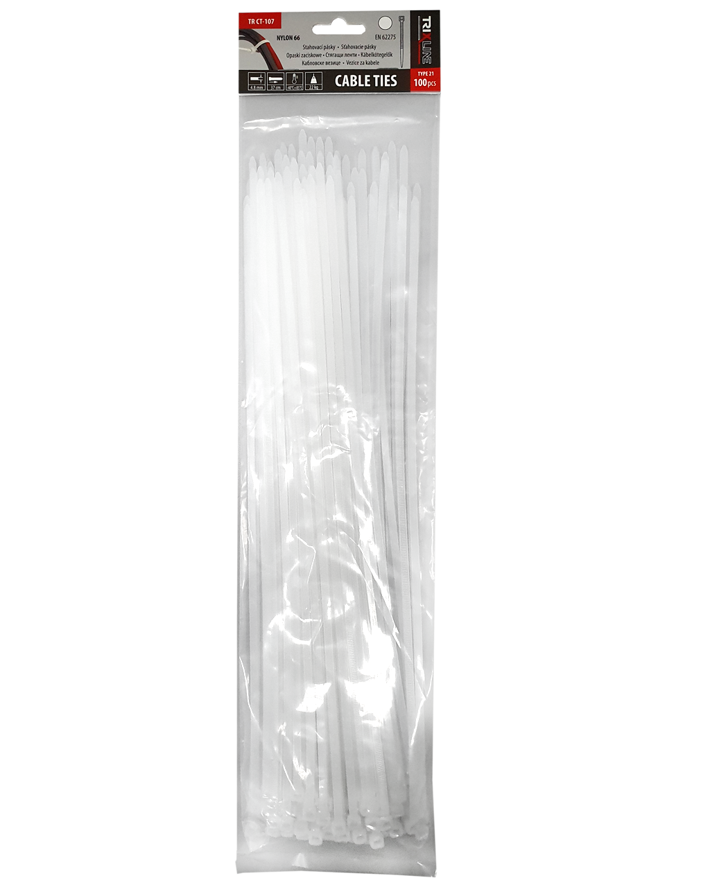 Kábelkötegelő TR CT-107 370×4,8mm, fehér TRIXLINE, 100 db Kábelkötegelő TR CT-107 370×4,8mm, fehér TRIXLINE, 100 db