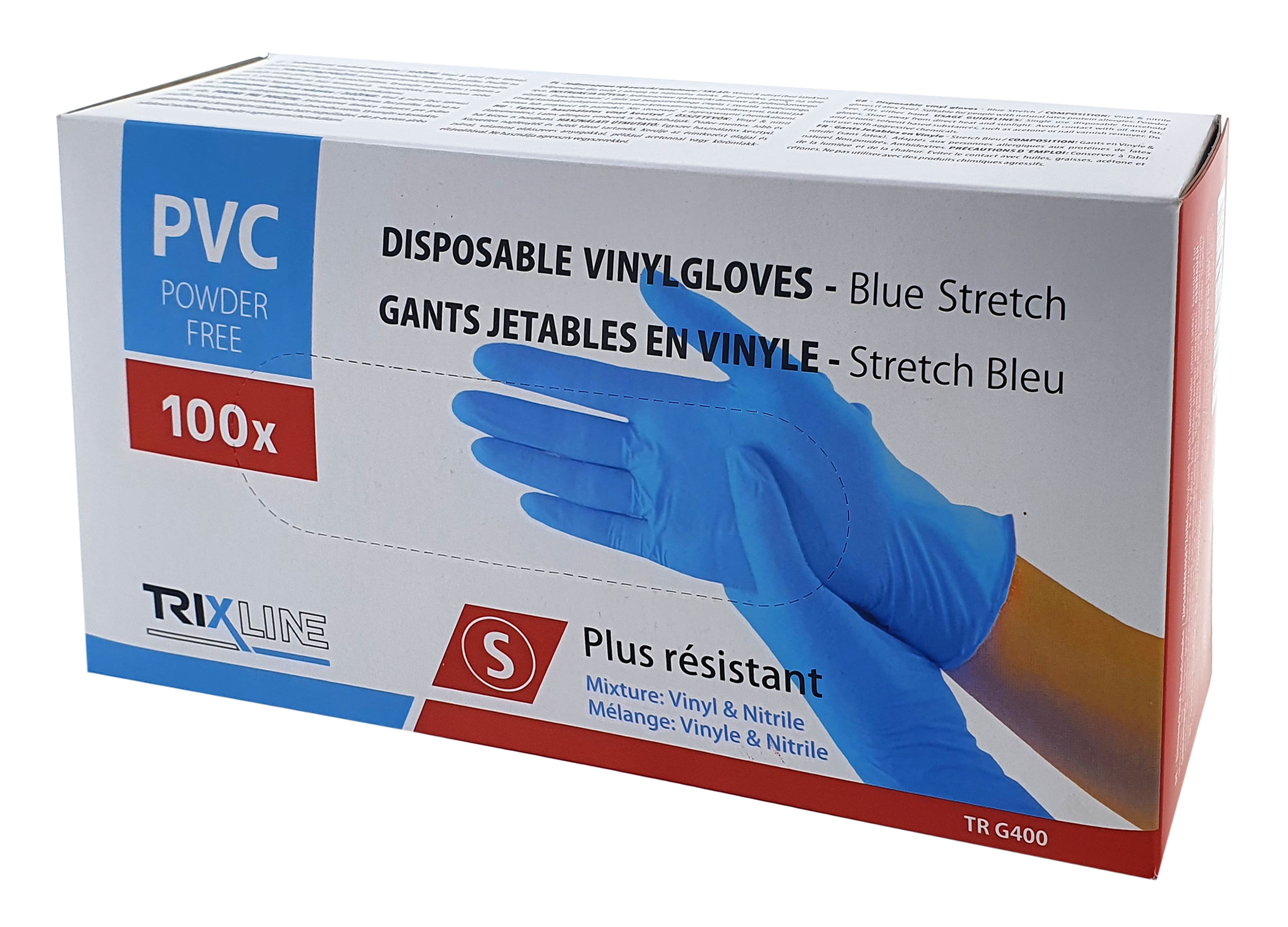 TR G400 Eldobhato Kesztyűk 100 db - S Méret Kék Stretch Trixline - Image 3