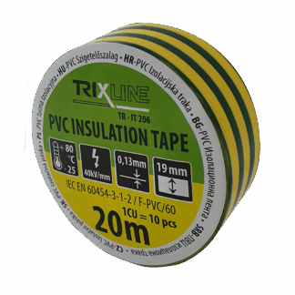 PVC szigetelőzálag TR-IT 206 20m, 0,13mm zöld-sárga TRIXLINE PVC szigetelőzálag TR-IT 206 20m, 0,13mm zöld-sárga TRIXLINE