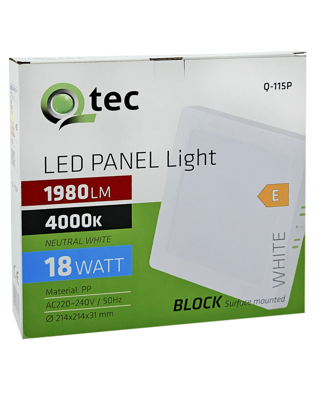 Q-115P LED panel 18W 1980lm 4000K fehér - négyzet alakú, felületre szerelhető Qtec - Image 2