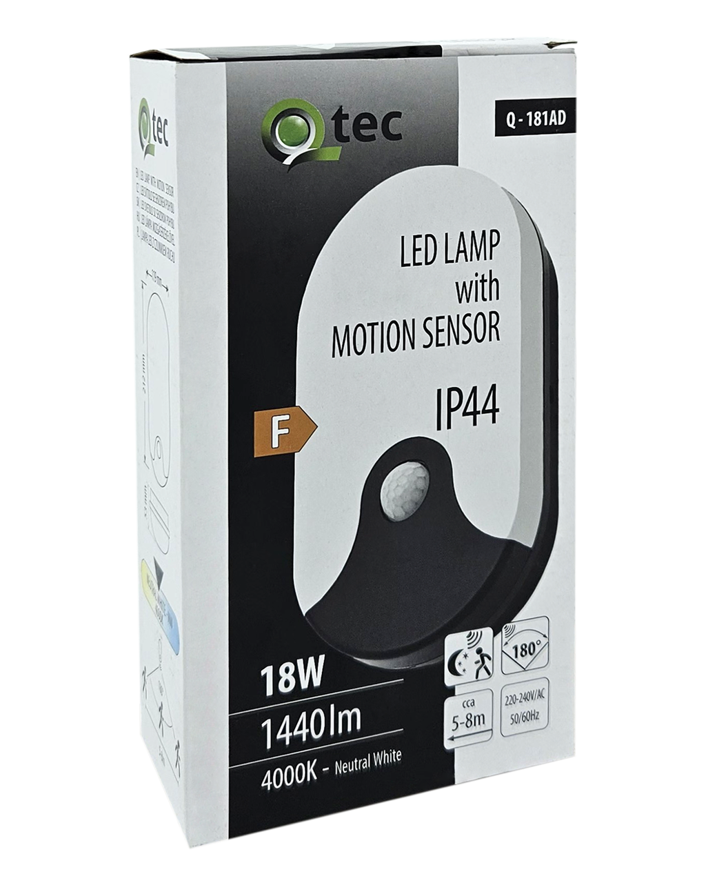 Q-181AD LED 18W/1440lm/4000K álszenzoros, ovális lámpa - szürke QTEC - Image 2