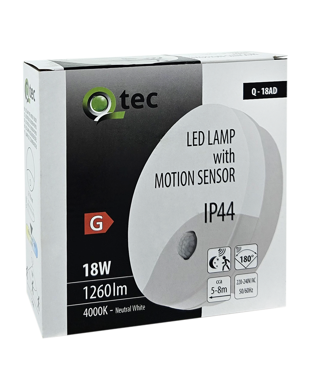 Q-18AD LED 18W/1260lm/4000K fali, szenzoros, kerek lámpa - fehér QTEC - Image 4