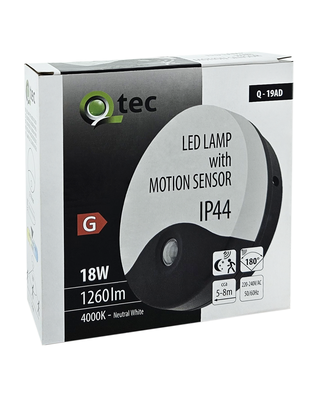 Q-19AD LED 18W/1260lm/4000K fali, szenzoros, kerek lámpa - szürke QTEC - Image 4