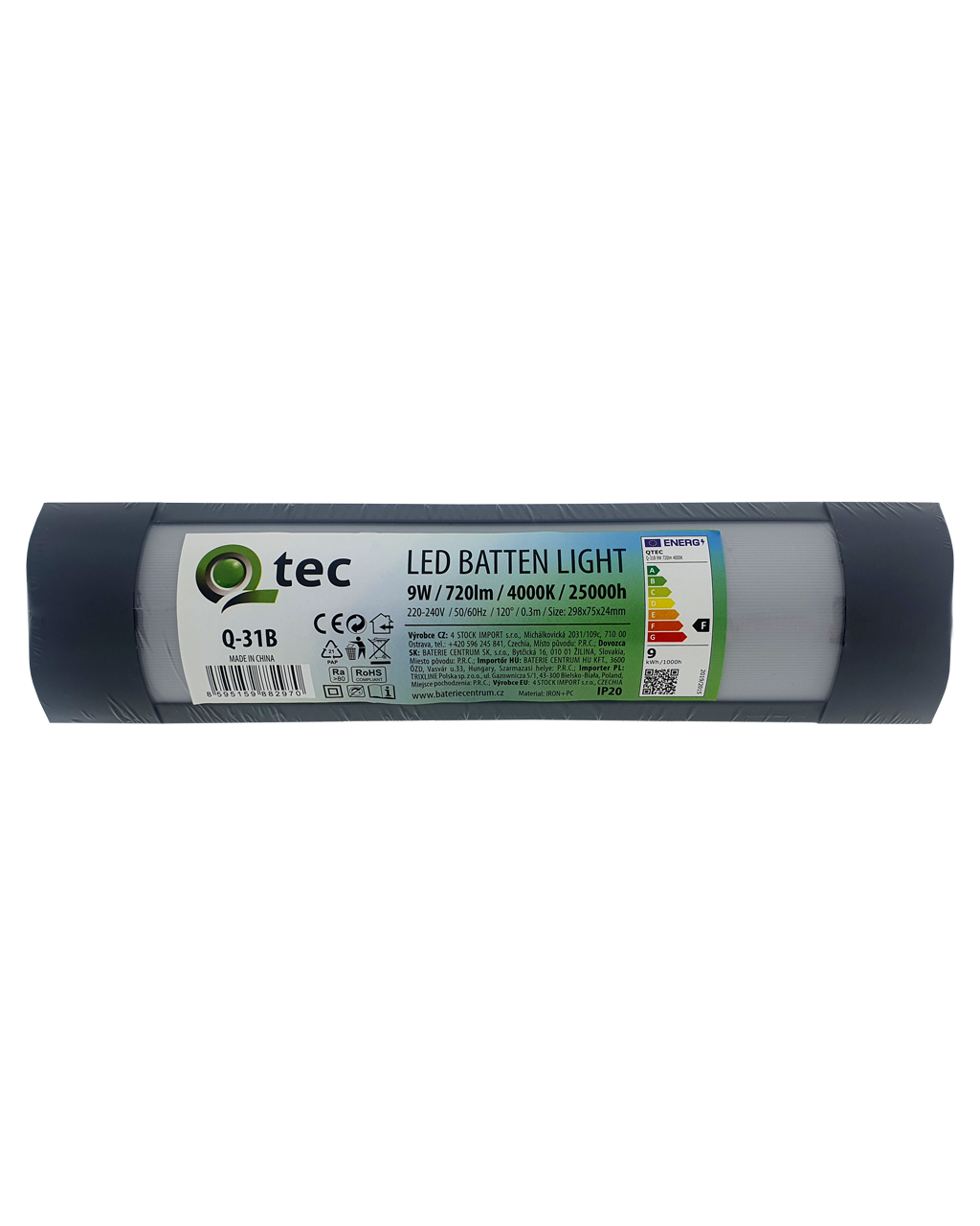 Q-31B 9W QTEC 30cm LED BATTEN LIGHT világító lámpa – fekete Q-31B 9W QTEC 30cm LED BATTEN LIGHT világító lámpa – fekete