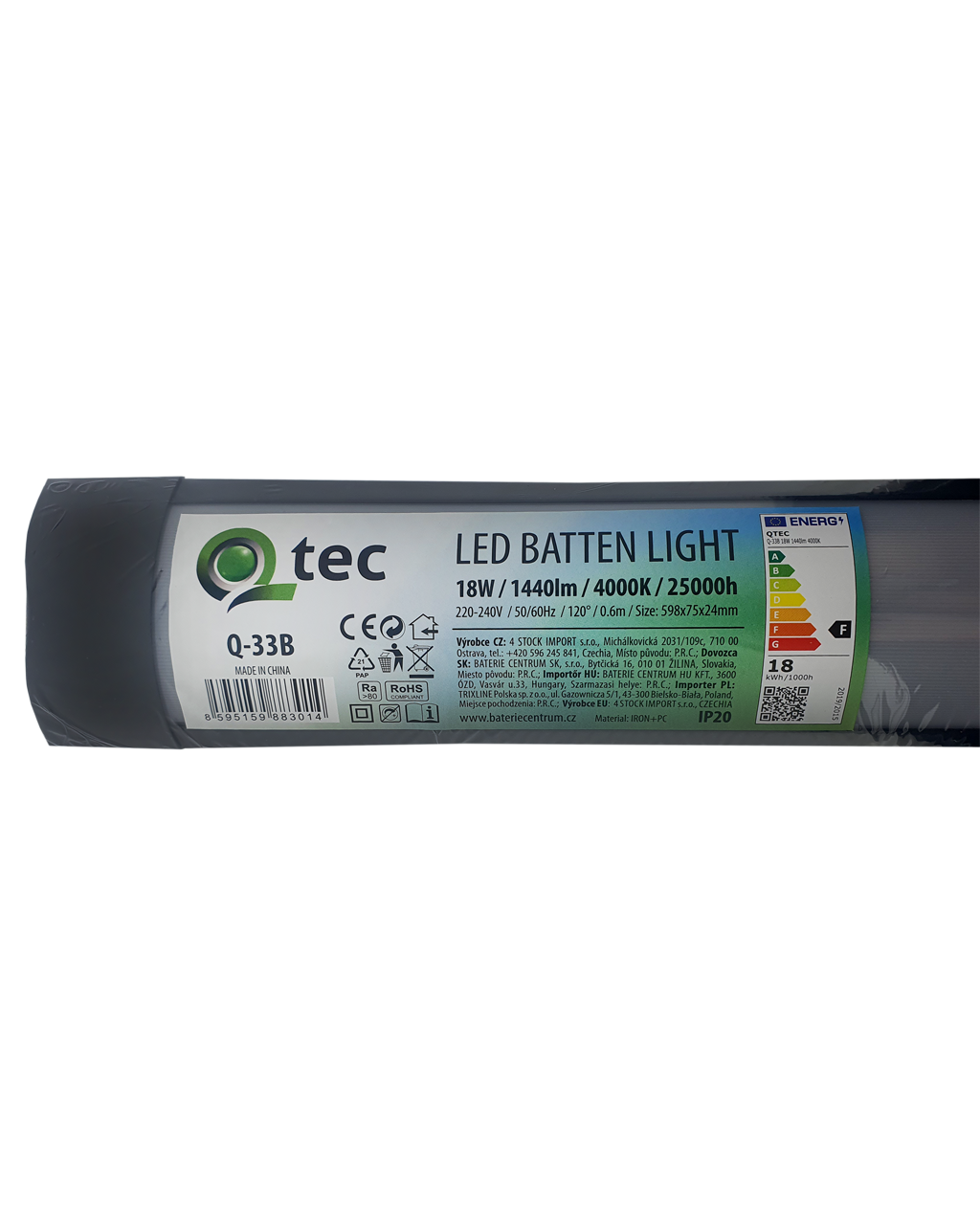 Q-33B 18W QTEC 60cm LED BATTEN LIGHT világító lámpa – fekete Q-33B 18W QTEC 60cm LED BATTEN LIGHT világító lámpa – fekete
