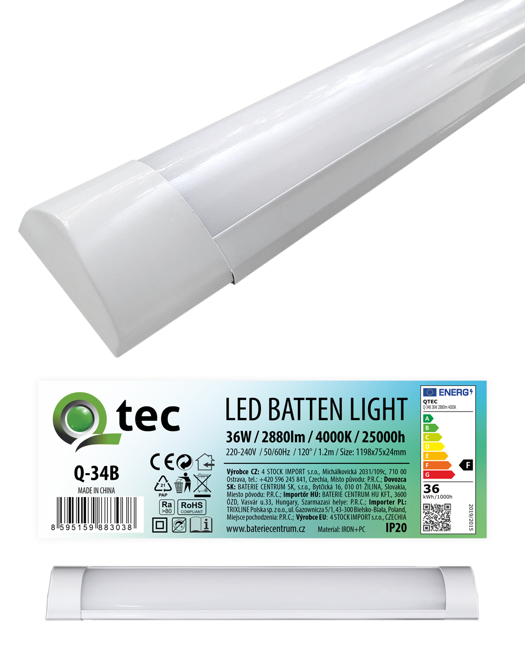 Q-34B 36W QTEC 120cm LED BATTEN LIGHT világító lámpa - fehér