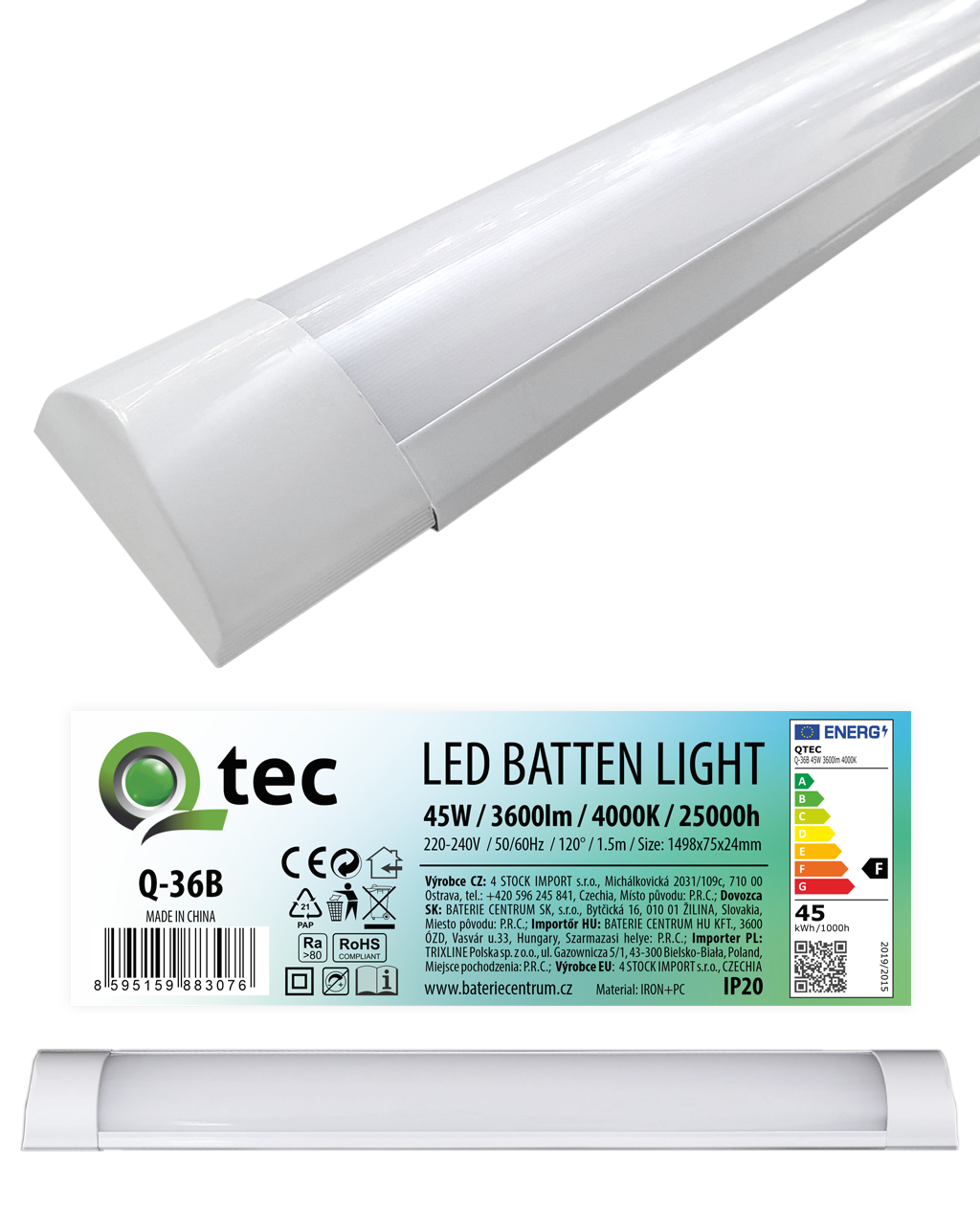Q-36B 45W QTEC 150cm LED BATTEN LIGHT világító lámpa - fehér