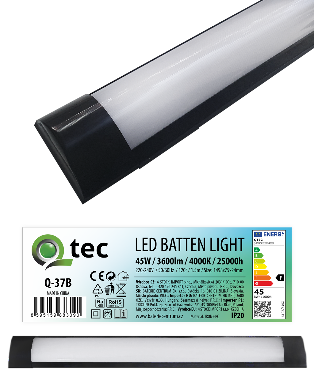Q-37B 45W QTEC 150cm LED BATTEN LIGHT világító lámpa – fekete Q-37B 45W QTEC 150cm LED BATTEN LIGHT világító lámpa – fekete