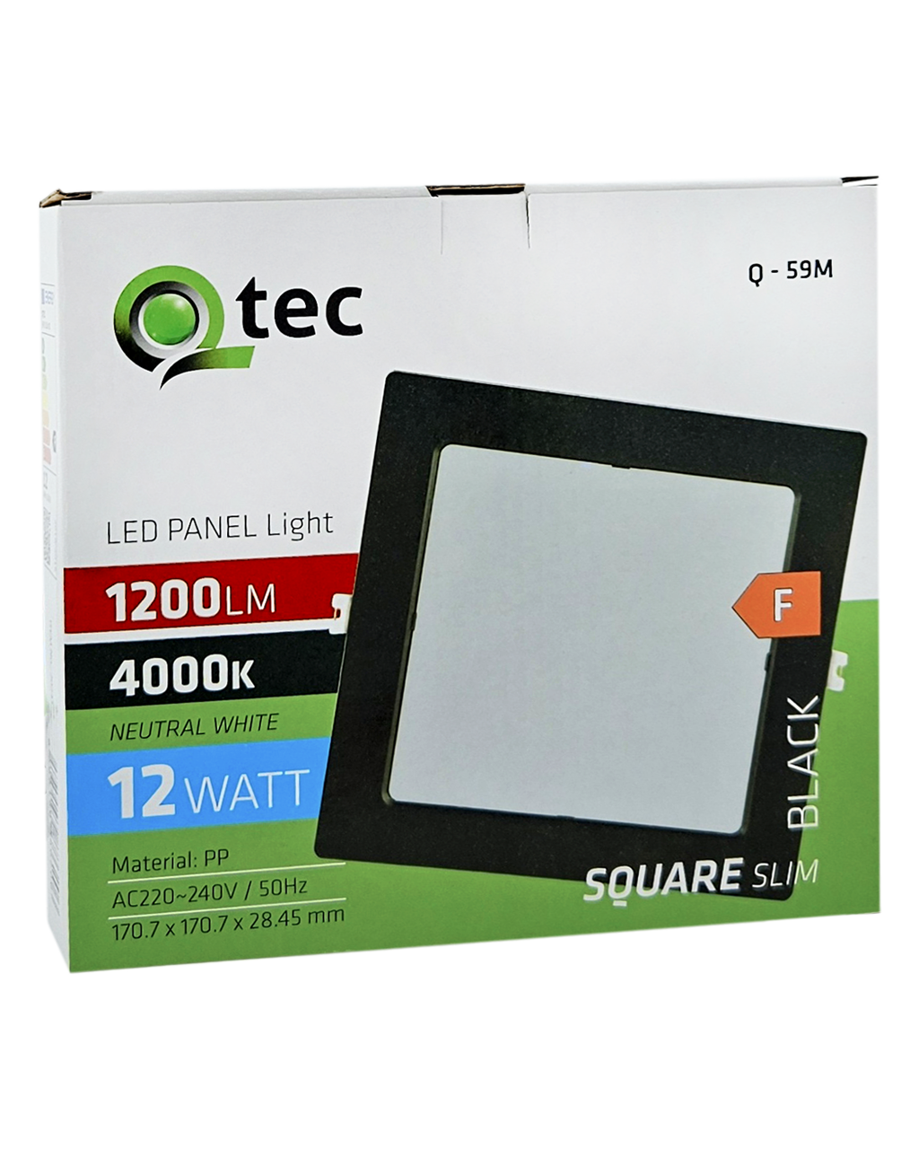 Q-59M LED panel 12W 1200lm 4000K fekete - szávet szátó szélertre sérelhetó Qtec - Image 2