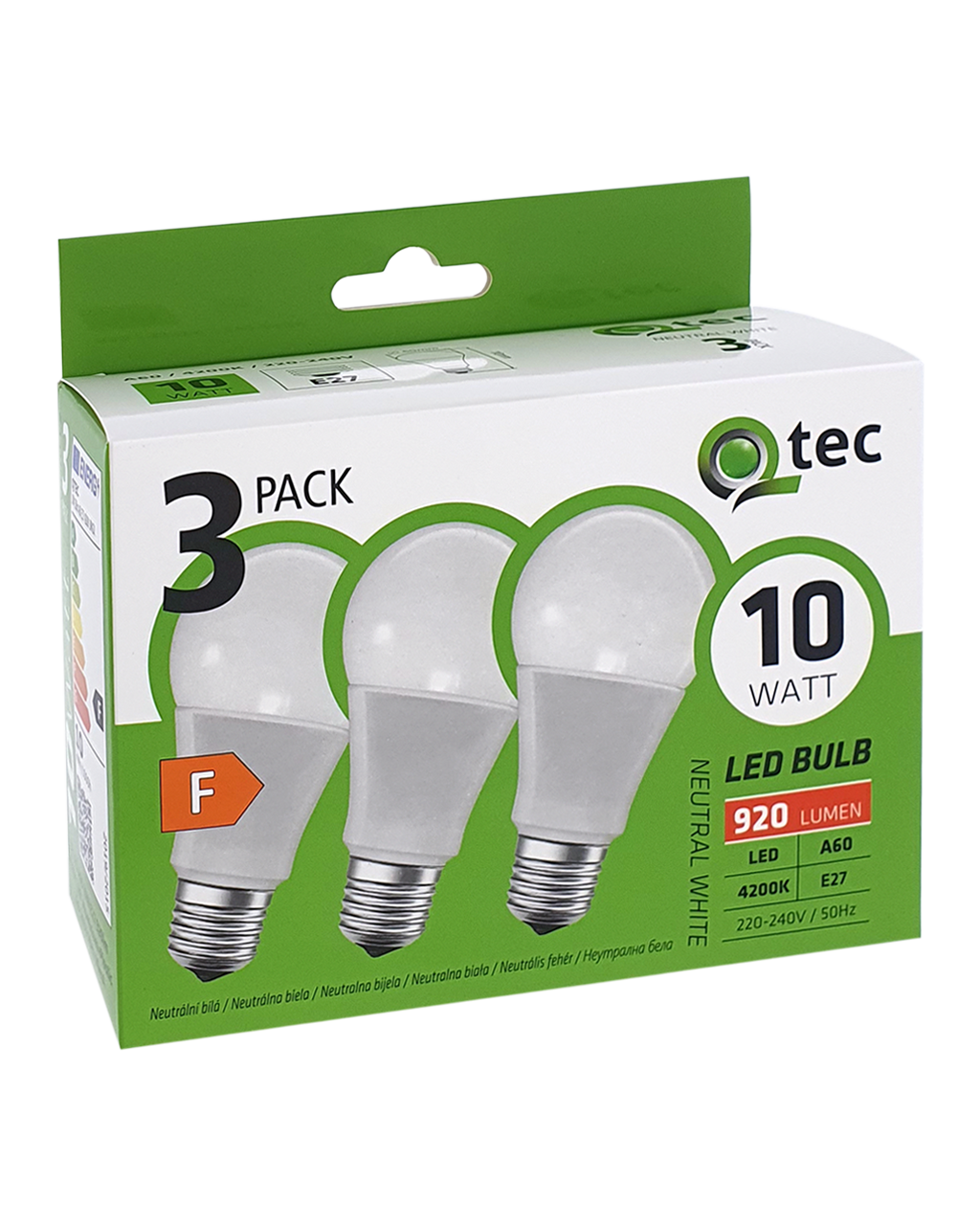 Q-TEC 10W/3 A60/E27 4200K 3920lm semleges fehér 3 db-os Q-TEC 10W/3 A60/E27 4200K 3920lm semleges fehér 3 db-os