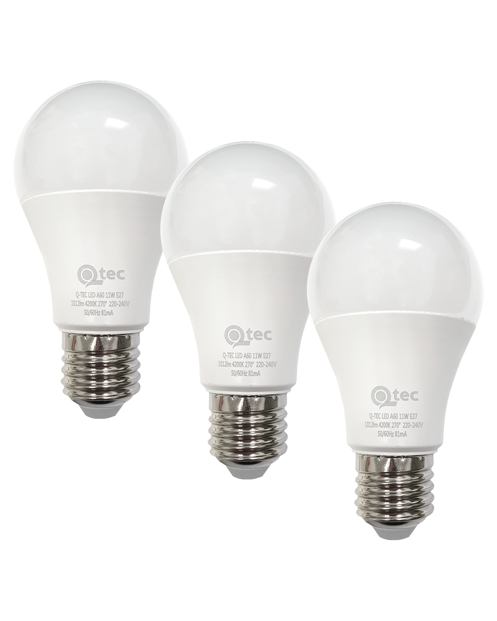 Q-TEC 11W/3 A60/E27 4200K 1012lm/ semleges fehér LED izzók 3 db-os Q-TEC 11W/3 A60/E27 4200K 1012lm/ semleges fehér LED izzók 3 db-os