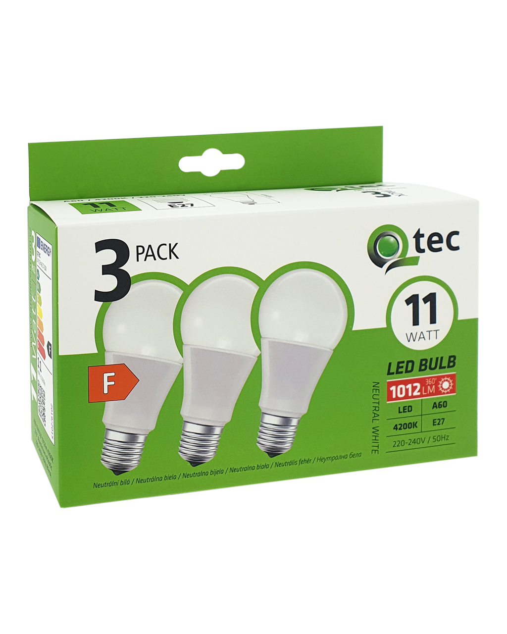 Q-TEC 11W/3 A60/E27 4200K 1012lm/ semleges fehér LED izzók 3 db-os Q-TEC 11W/3 A60/E27 4200K 1012lm/ semleges fehér LED izzók 3 db-os