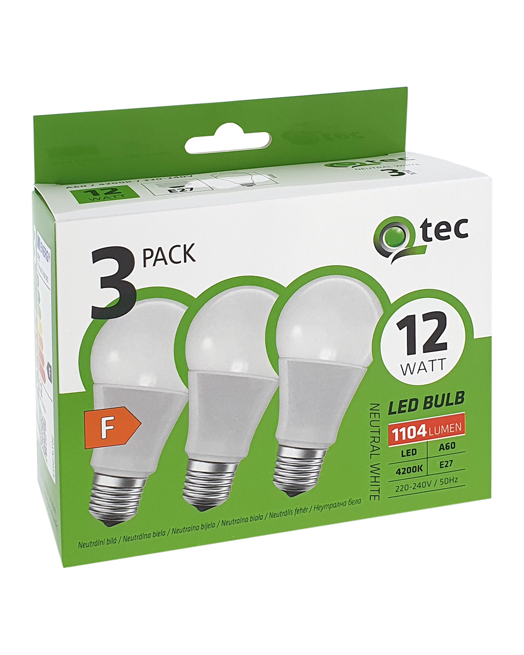 Q-TEC 12W/3 /A60/E27 4200K 1104lm semleges fehér 3 db-os Q-TEC 12W/3 /A60/E27 4200K 1104lm semleges fehér 3 db-os