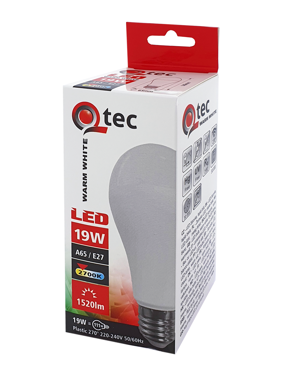 Q-TEC 19W LED izzó E27 2700K A65 meleg fehér Q-TEC 19W LED izzó E27 2700K A65 meleg fehér