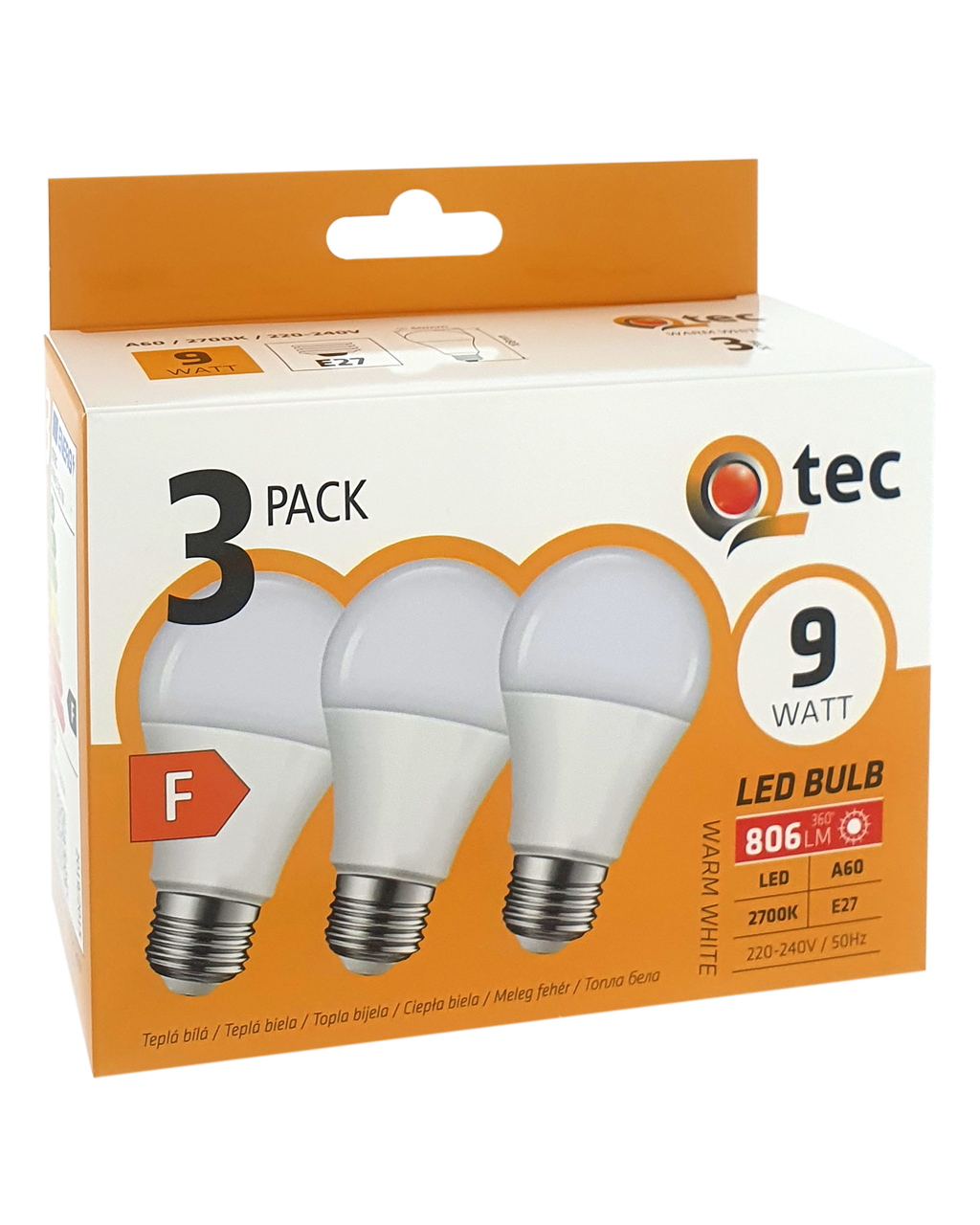 Q-TEC 9W/3A60/E27 2700K 806lm/meleg fehér 3 db-os Q-TEC 9W/3A60/E27 2700K 806lm/meleg fehér 3 db-os