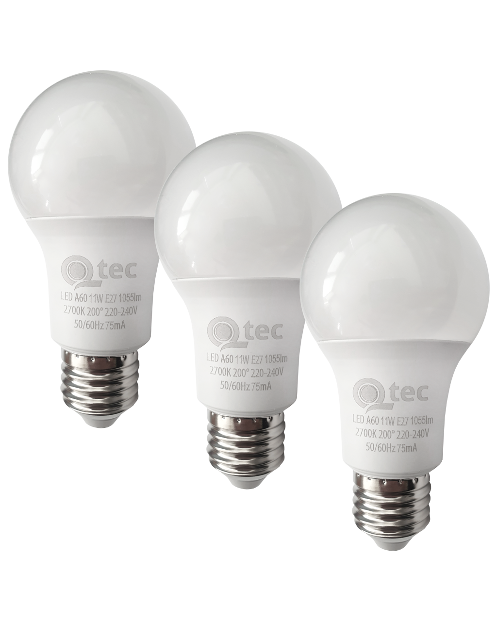 Q-TEC 11W/3 A60/E27 2700K 1055lm/meleg fehér 3 db-os